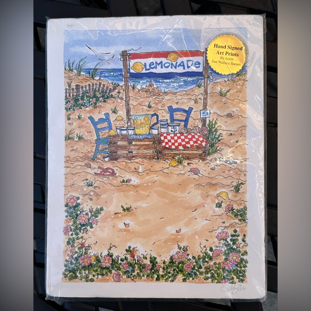 Hand Signed Sue Wallace Barnes Lemonade Stand Beach Print -Unopened